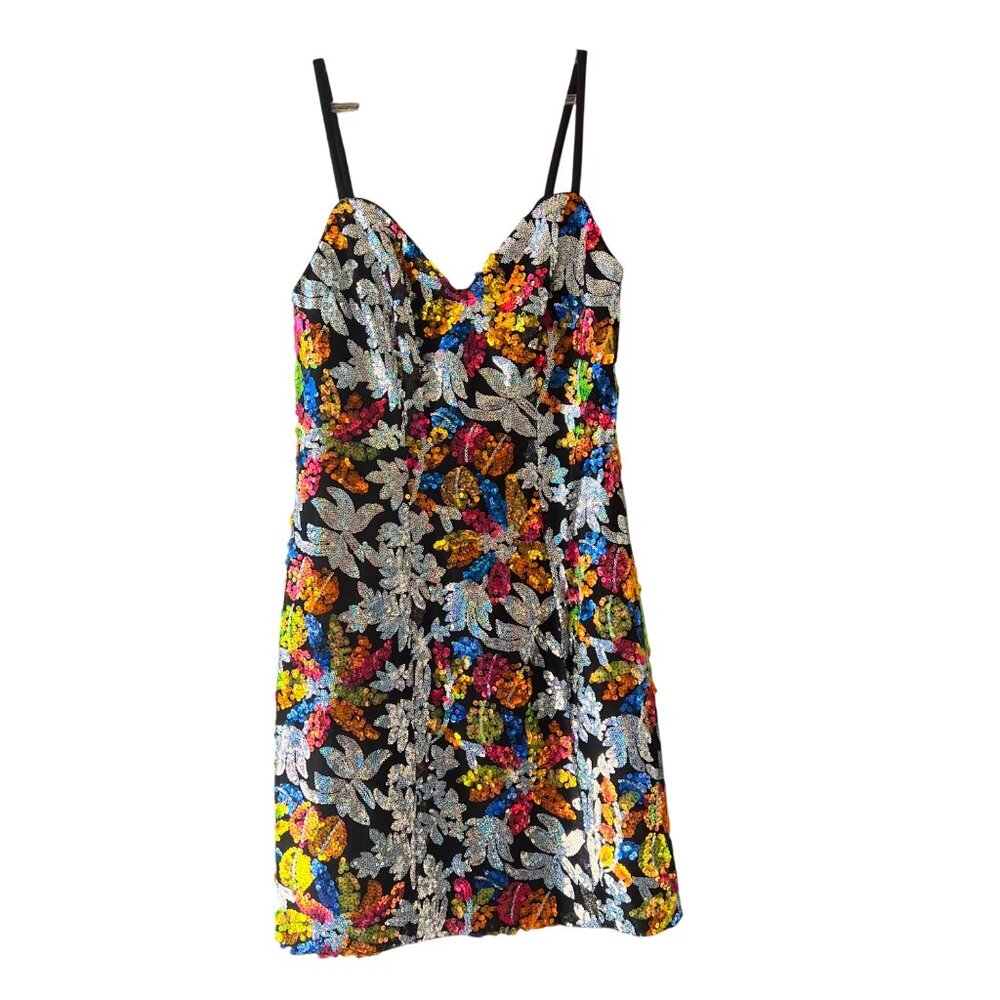 Mac Duggal Floral Embroidered Mini Dress With Spaghetti Straps - Picture 6 of 12